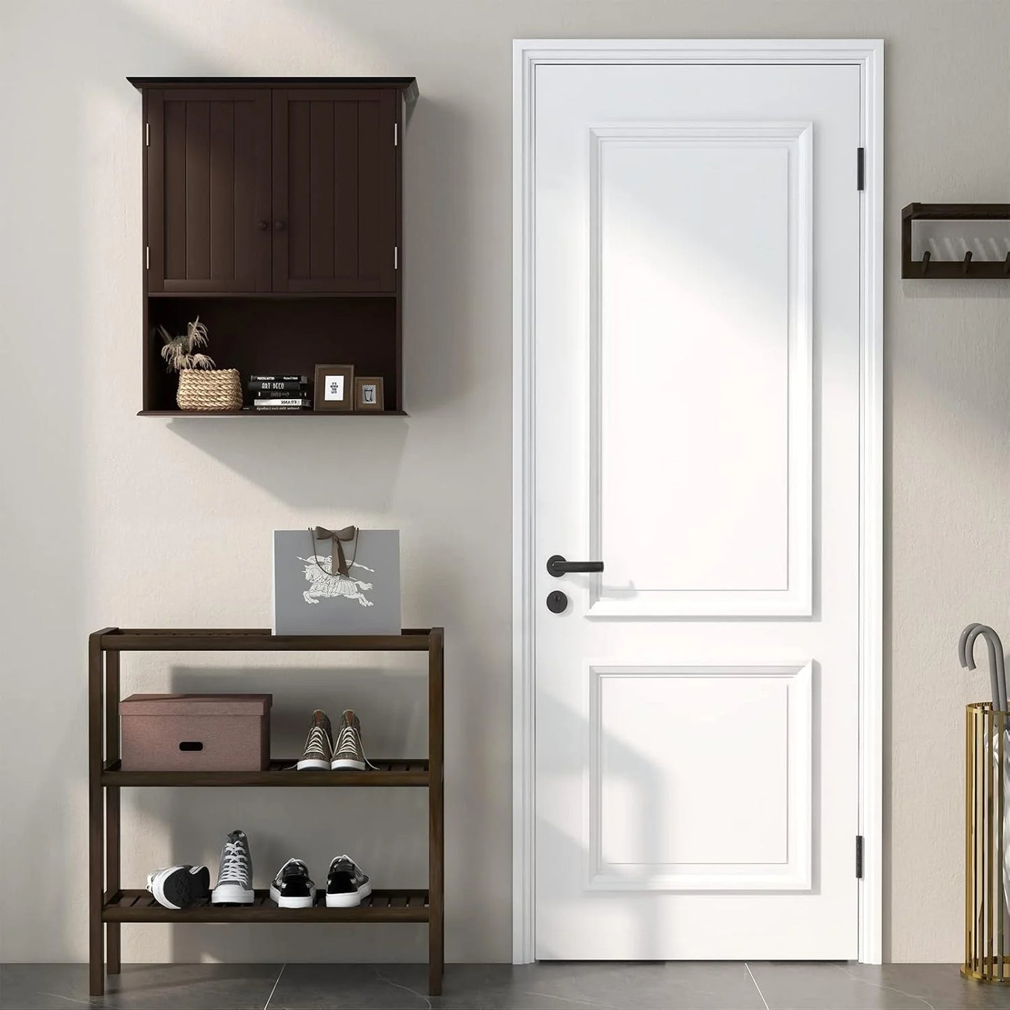 NALYL Wall Mount Bathroom Cabinet Wooden Medicine Cabinet Storage Organizer with 2-Doors and 1-Shelf Cottage Collection Wall Cabinet (Espresso)