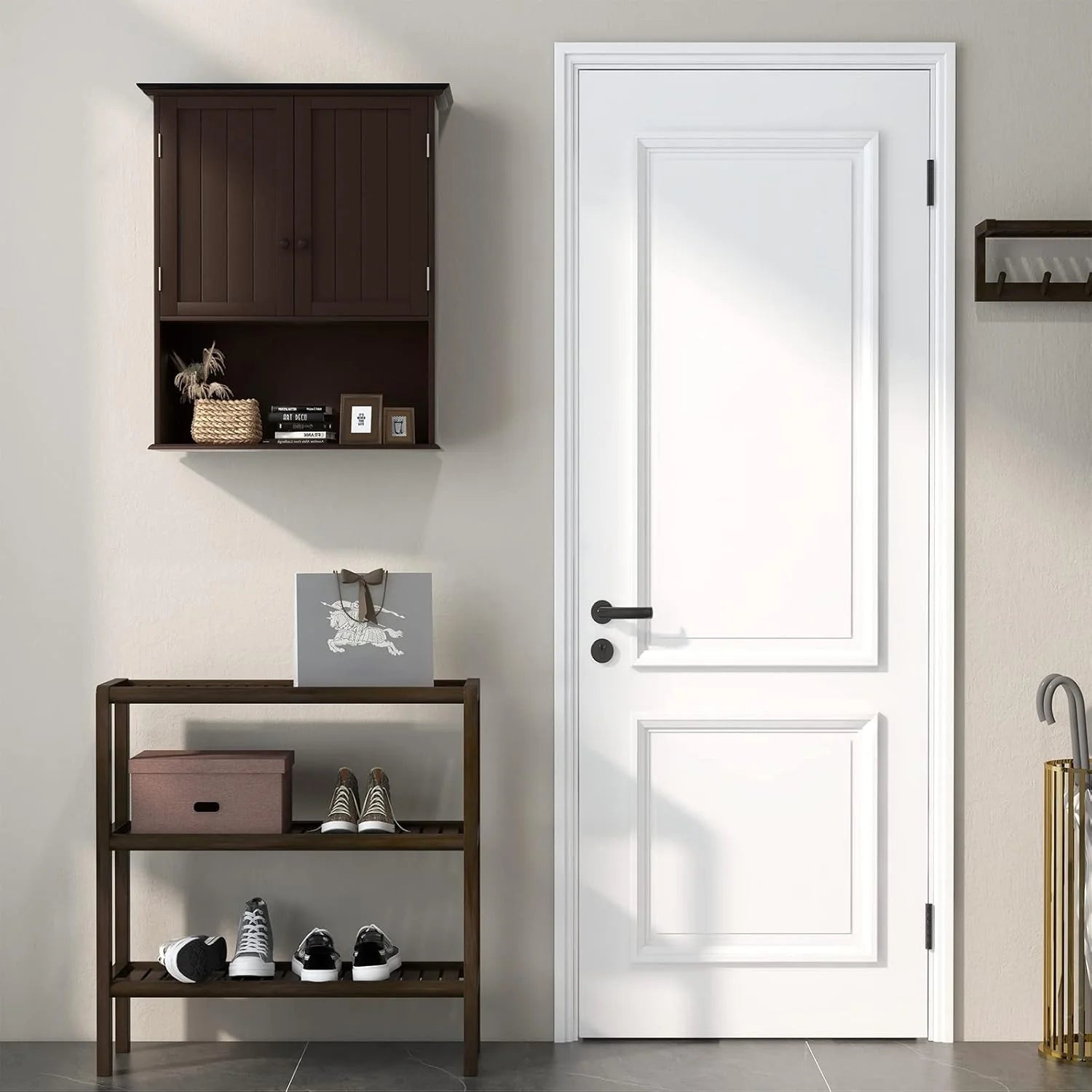 NALYL Wall Mount Bathroom Cabinet Wooden Medicine Cabinet Storage Organizer with 2-Doors and 1-Shelf Cottage Collection Wall Cabinet (Espresso)