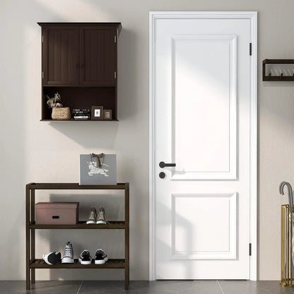 NALYL Wall Mount Bathroom Cabinet Wooden Medicine Cabinet Storage Organizer with 2-Doors and 1-Shelf Cottage Collection Wall Cabinet (Espresso)