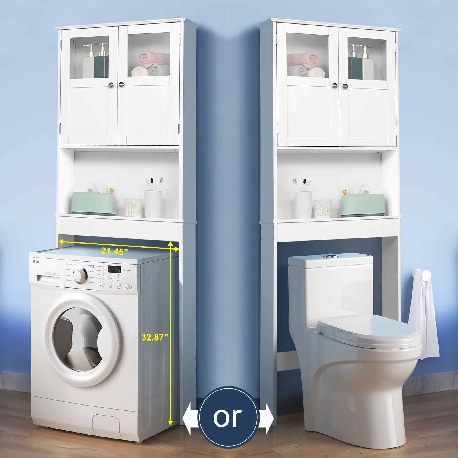 Ktaxon Over the Toilet Bathroom Storage Cabinet with 2 Doors & 3 Storage Shelves Space Saver, White