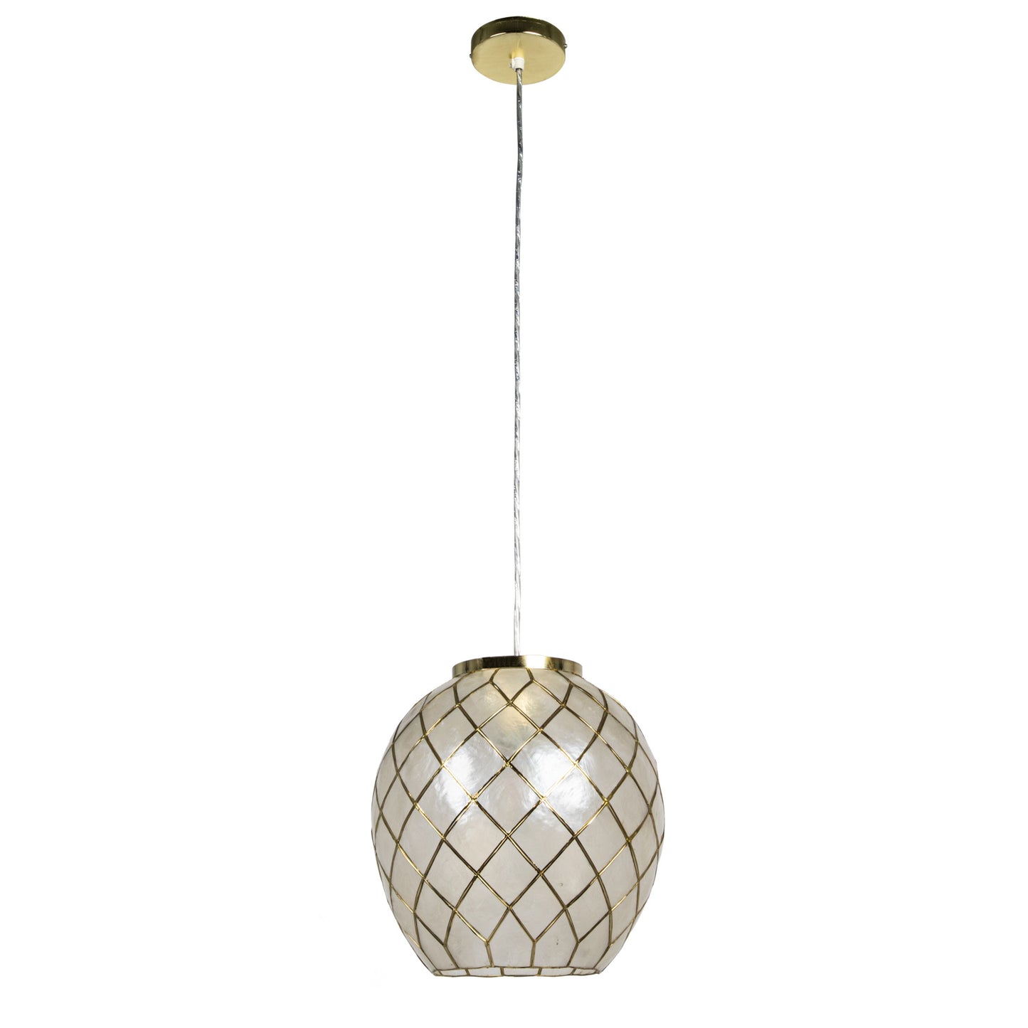 Robert Stevenson Lighting Marina Natural Capiz and Metal Orb Pendant Ceiling Light, Natural and Black