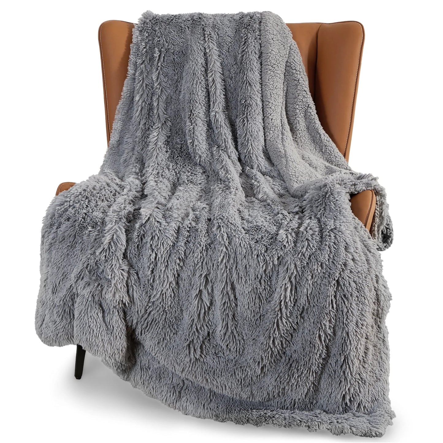Bedsure Faux Fur Twin Blankets Grey - Fluffy Blankets & Throws Shaggy Faux Fur Blanket, 60x80 Inches