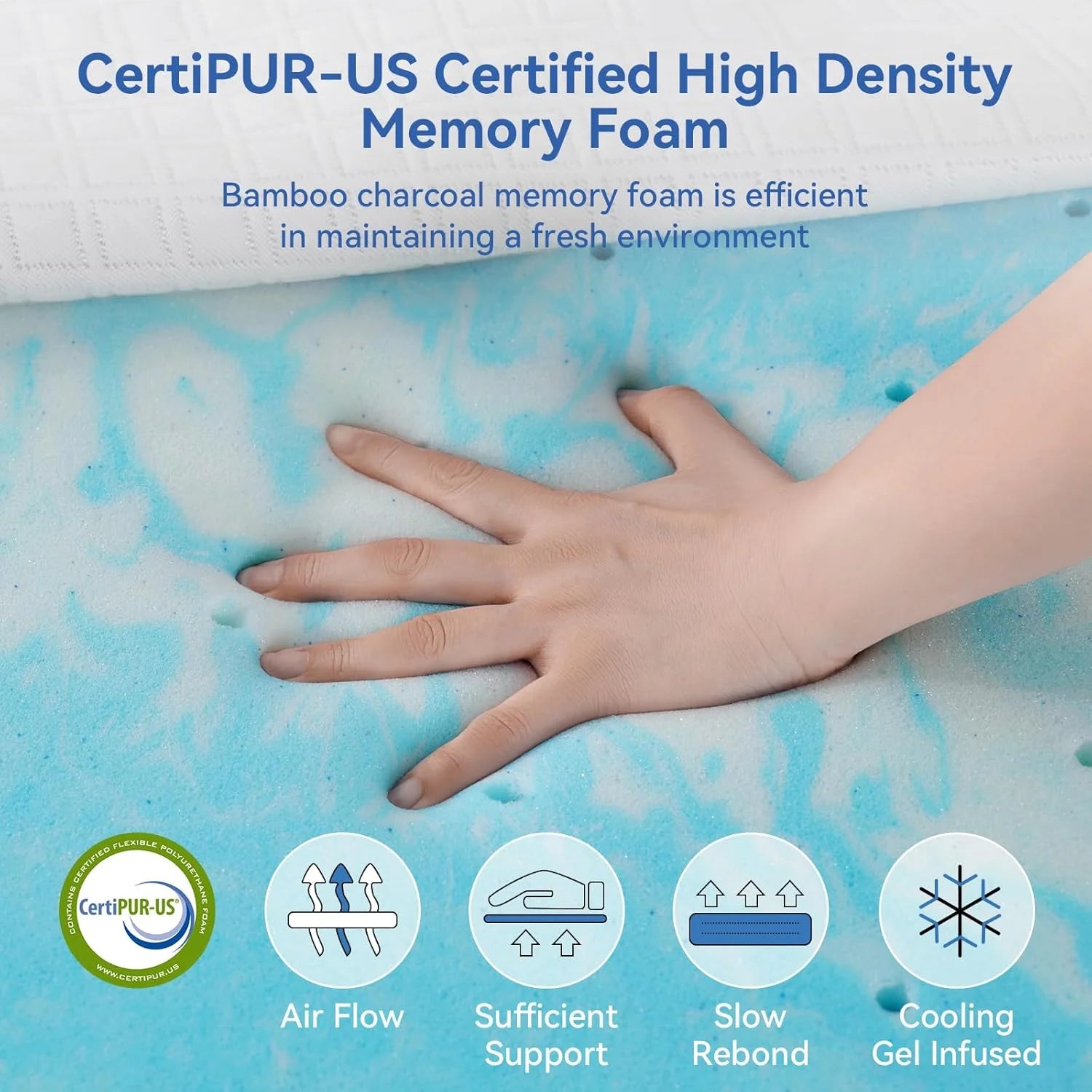 Extra Firm Mattress Topper Queen Size, 4 Inch Reversible Firm Memory Foam Bed Topper for Pain Relief, High-Density Mattress Pad with Removable Cover, CertiPUR-US Certified, No Smell