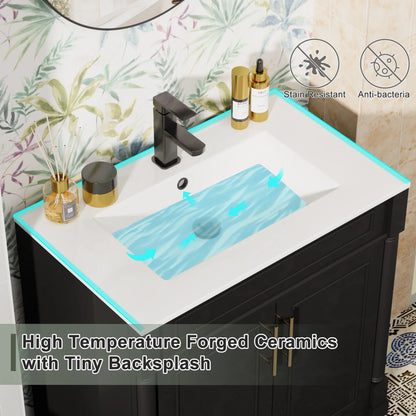 30" Freestanding Bathroom Vanity with Ceramic Sink Top, Faucet, Classic Tapered legs