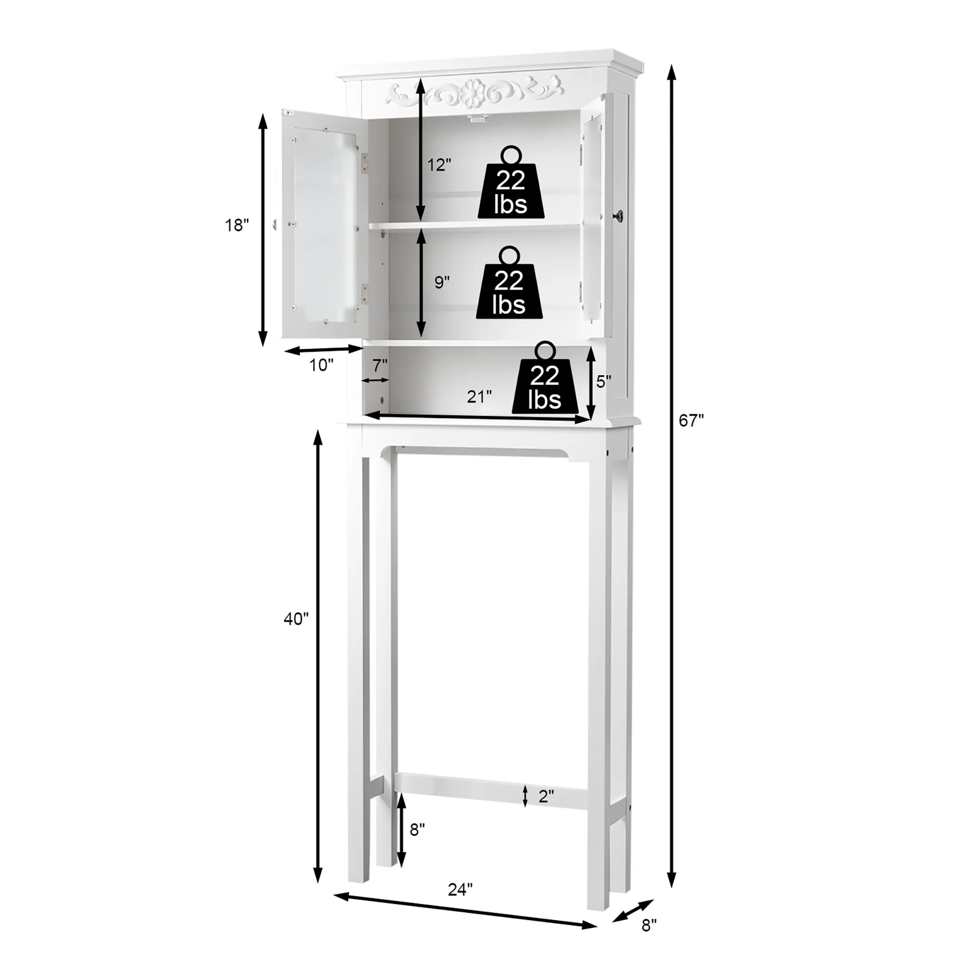 Costway Over The Toilet Bathroom Space Saver Carved Top Toilet Rack w/Adjustable Shelf