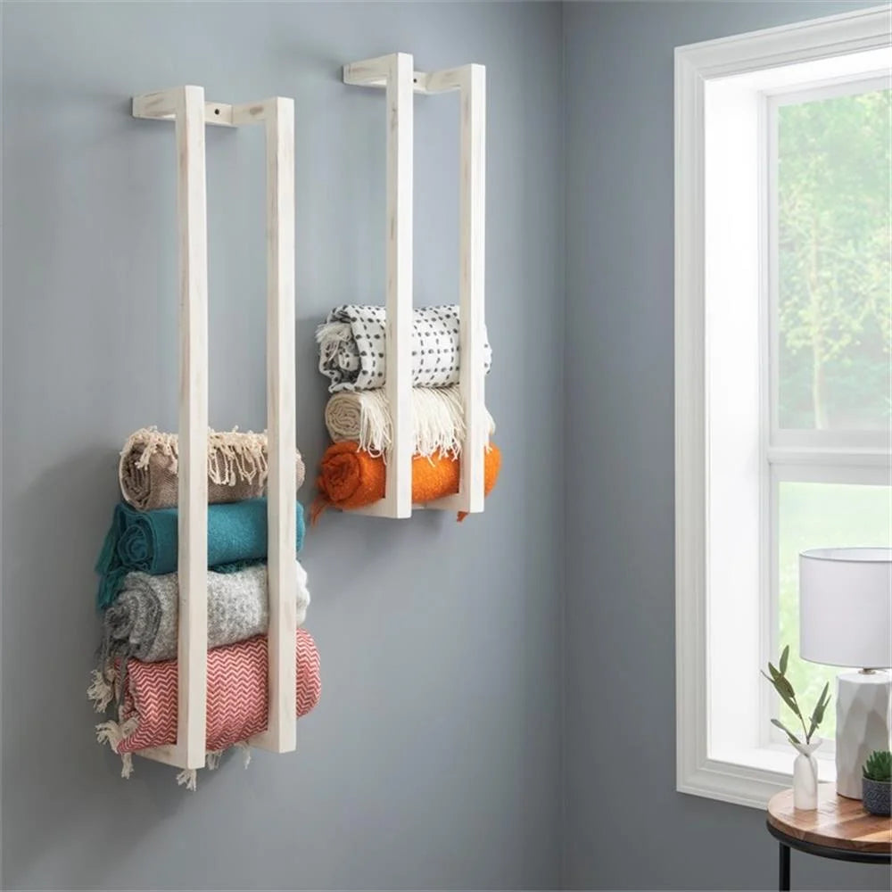 Linon Margot Wood Two Pack Towel Racks in Rustic Whitewash