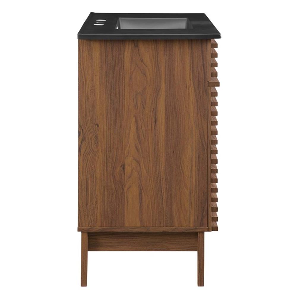 Pemberly Row Modern Wood/Ceramic Bathroom Vanity in Walnut/Black