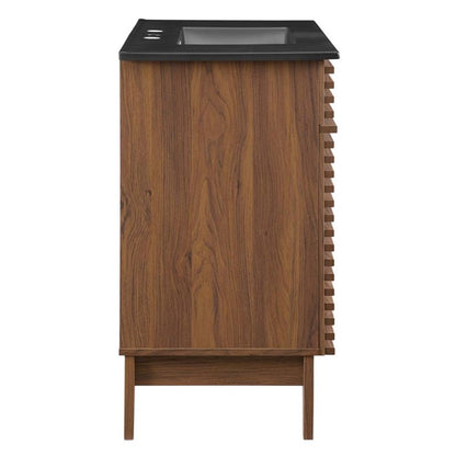 Pemberly Row Modern Wood/Ceramic Bathroom Vanity in Walnut/Black