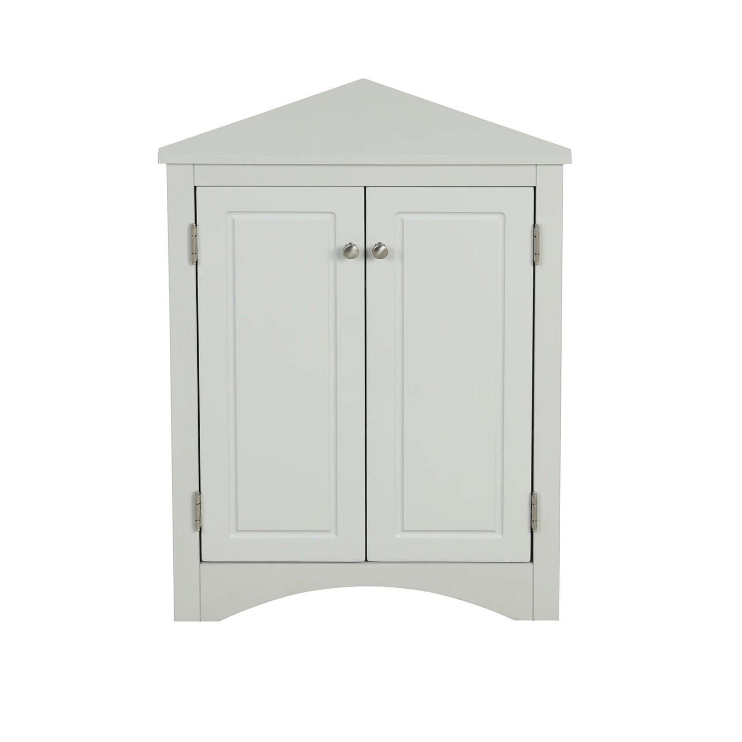 Triangle Bathroom Storage Cabinet, Wooden Corner Freestanding Floor Cabinet with Double Doors and Adjustable Shelves, Mordern Console Table for Bathroom, Living Room, Small Space, Grey