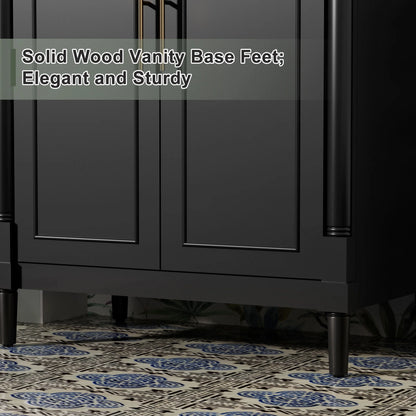 30" Freestanding Bathroom Vanity with Ceramic Sink Top, Faucet, Classic Tapered legs
