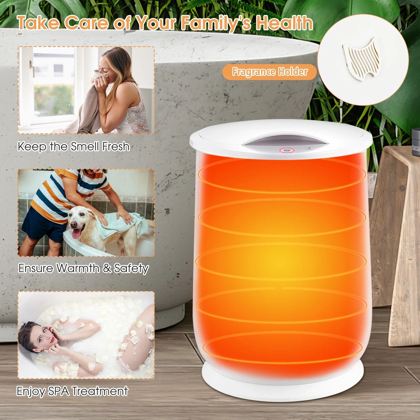 Costway 21L Large Capacity Towel Warmer with Flip-top Lid Auto Shut off Fragrance Holder White