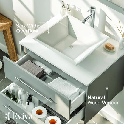 Totti Wave 24" Espresso Modern Bathroom Vanity w/Super White Man-Made Stone Top & Sink