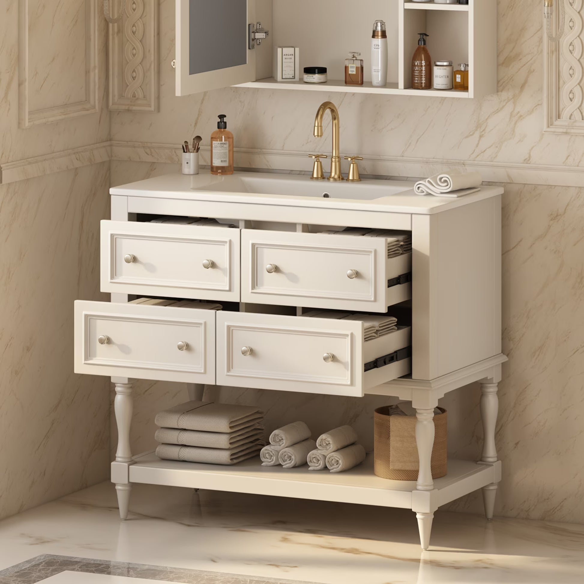 Harper & Bright Designs 36" Bathroom Vanity with Sink, Bathroom Storage Cabinet with Drawers, Single Sink Bathroom Vanity, Beige