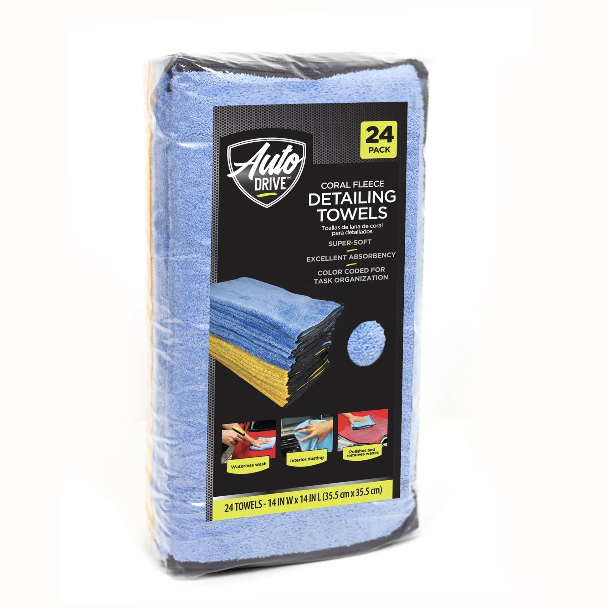 Auto Drive Coral Fleece Multi-Purpose Microfiber Towel, Cleaning, Detailing, 24 Pack, Blue & Yellow