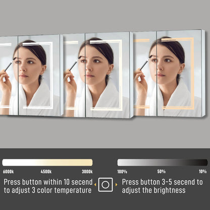 Ktaxon 48"x28" LED Bathroom Mirror Cabinet with Lights, Wall-Mounted Medicine w/Defogger, Dimmable, Memory function, Outlets & USB, White