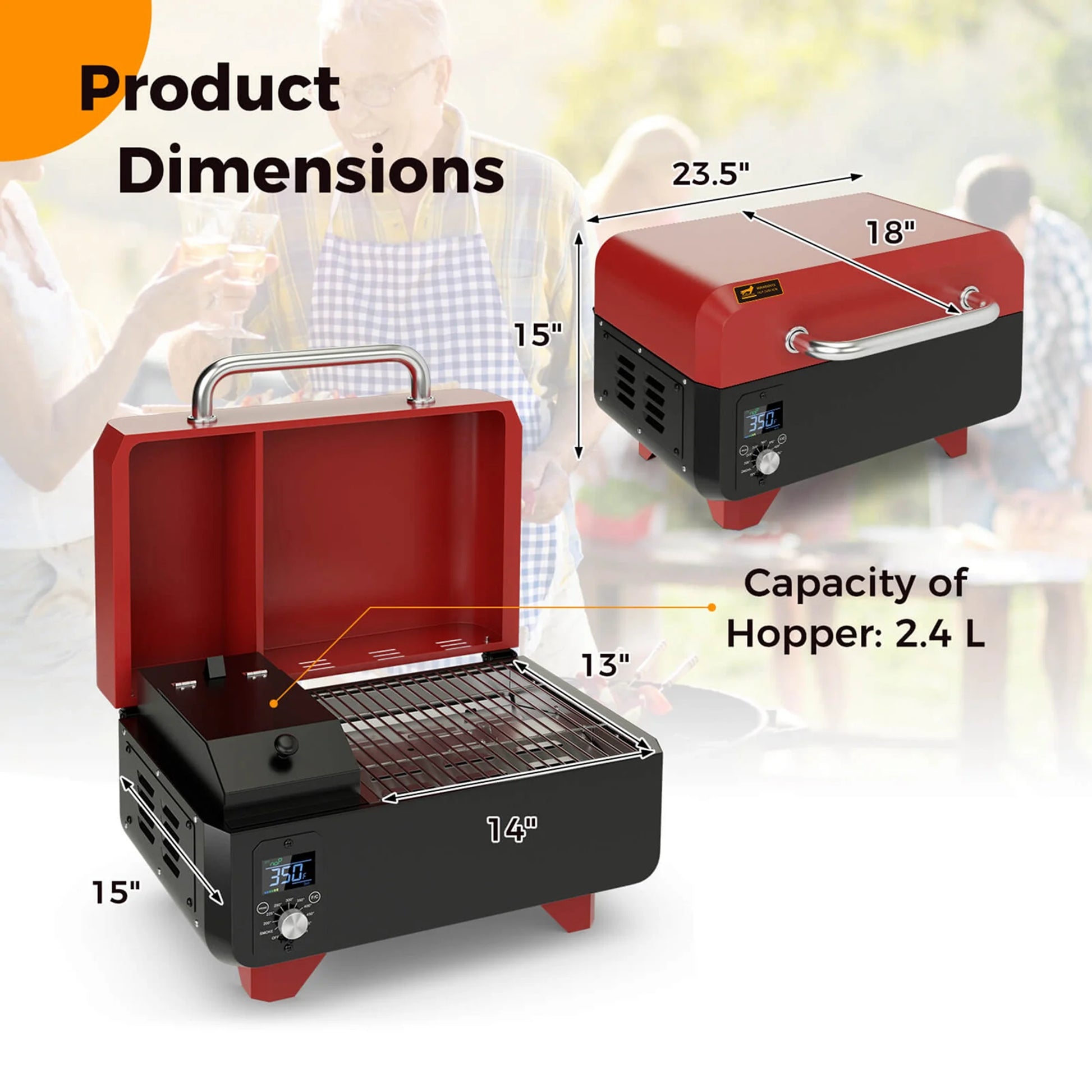 Costway 8-in-1 Portable Pellet Grill with Digital Control Meat Probe Detachable Ash Pan Red