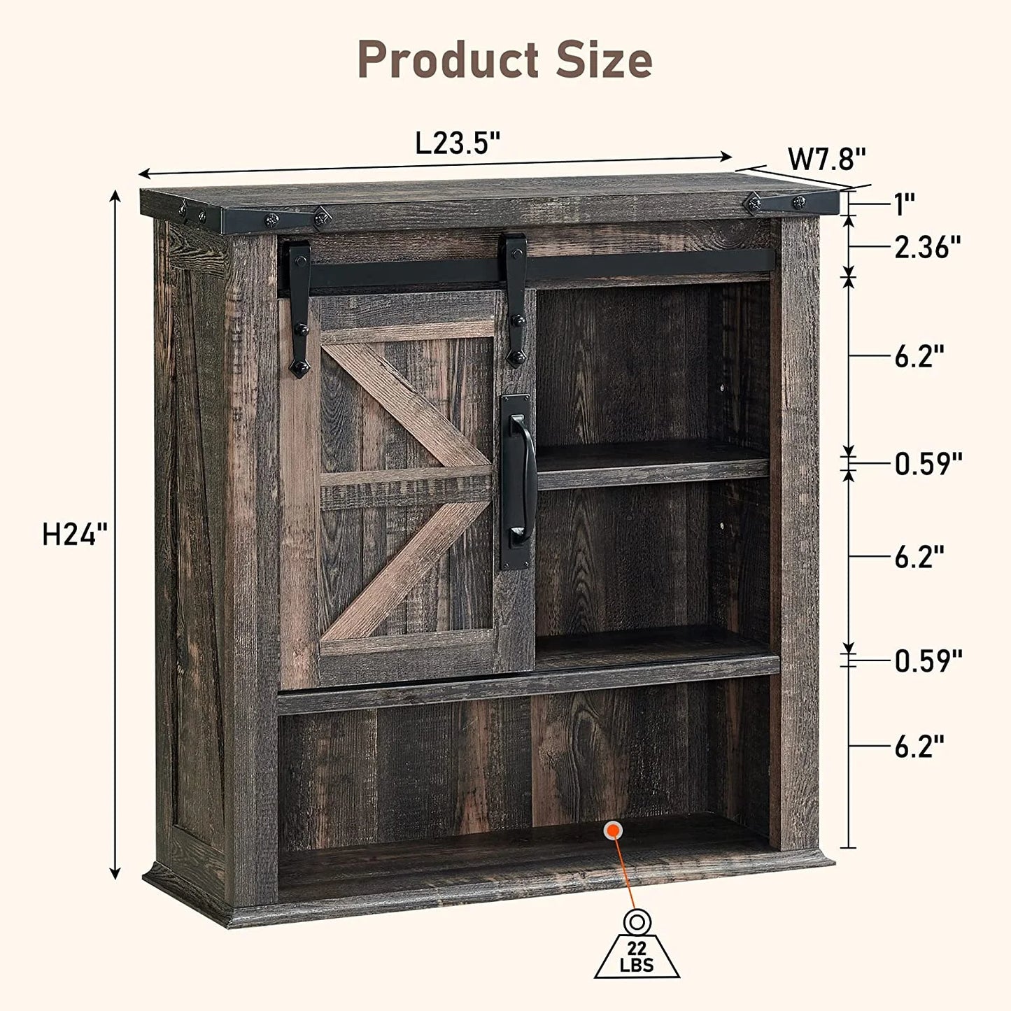 OKD Wall Storage Cabinet with Barn Door & 3 Shelves Farmhouse Wooden Bathroom Wall Mounted Medicine Cabinet Organizer Spacesaver for Kitchen Laundry Room Hotels Home, Light Rustic Oak