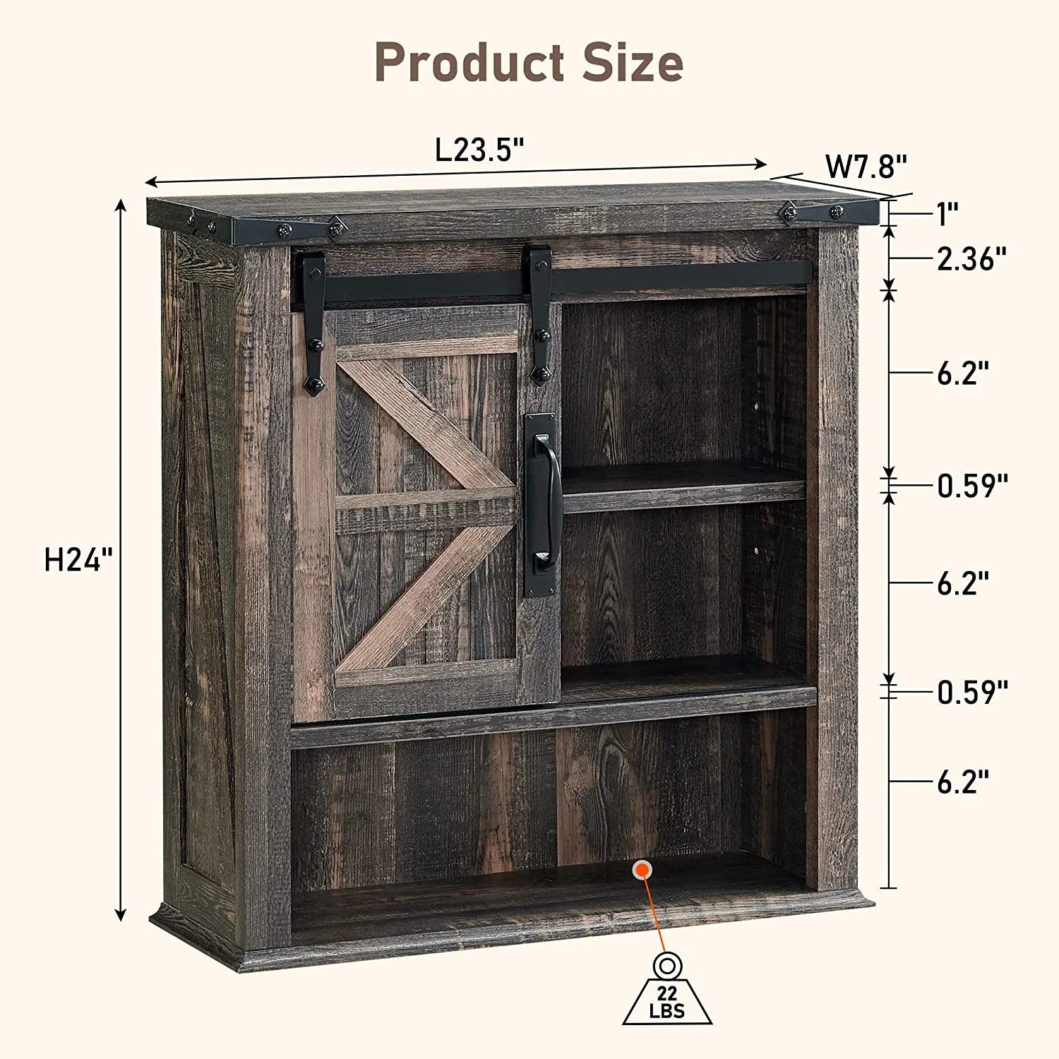 OKD Wall Storage Cabinet with Barn Door & 3 Shelves Farmhouse Wooden Bathroom Wall Mounted Medicine Cabinet Organizer Spacesaver for Kitchen Laundry Room Hotels Home, Light Rustic Oak