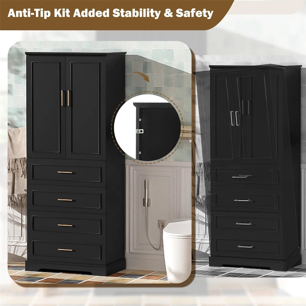 WGYPRIME 72.2'' Tall Bathroom Storage Cabinet, Freestanding Bathroom Floor Cabinet with 1 Doors and 3 Drawers, Modern Elegant Style Floor Cabinet w/Adjustable Shelf