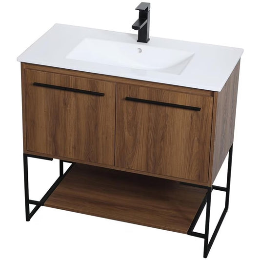 Elegant Kitchen and Bath 36 Inch Single Bathroom Vanity In Walnut Brown
