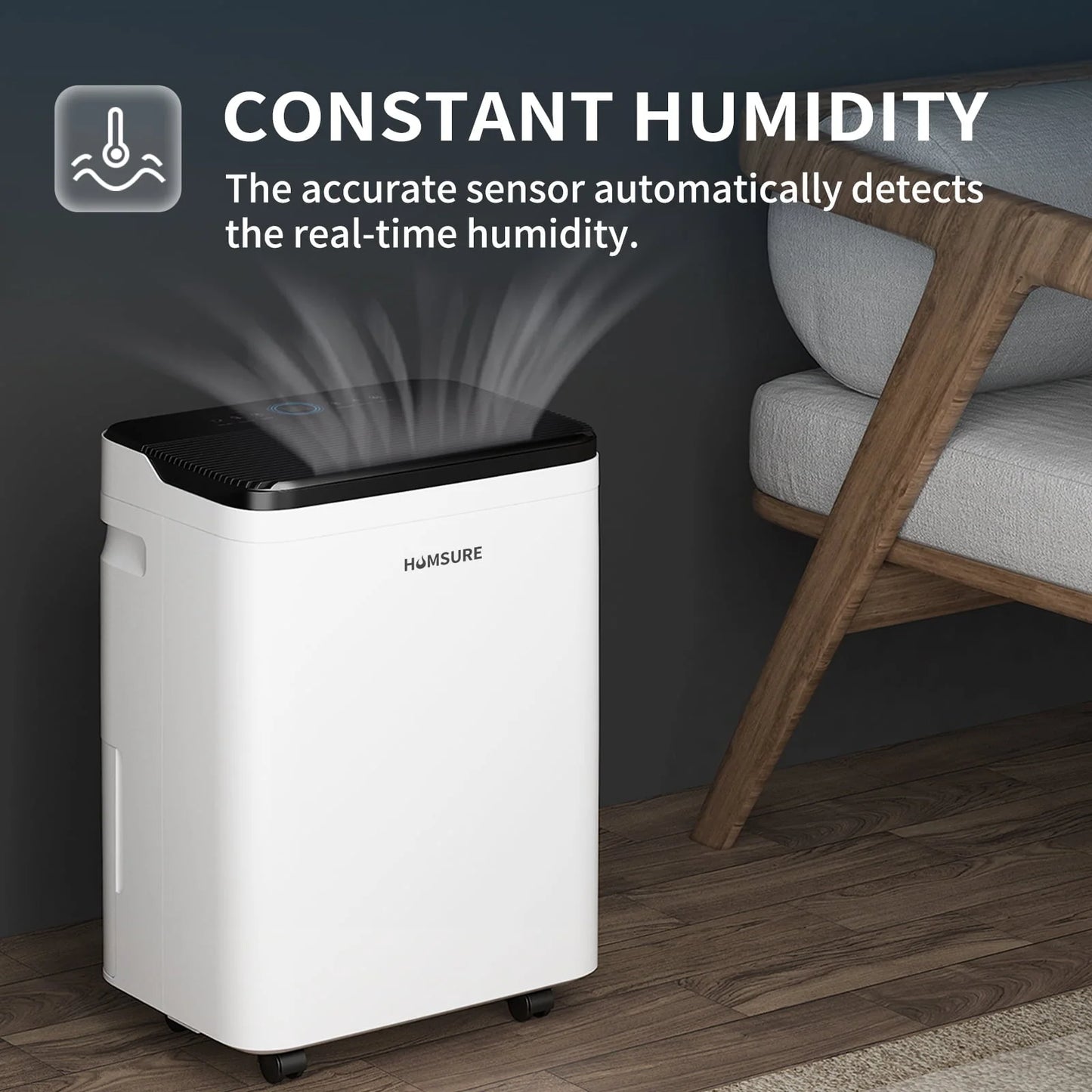HUMSURE Dehumidifier 50 Pint Intelligent Humidity Control, 4,500 sq. ft. for Basements, Large Rooms, Bathrooms, Max Moisture Removal 70 Pints (95 "F, 95% RH)