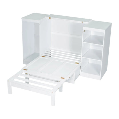 Euroco Wood Twin Size Murphy Bed with Wardrobe and Shelves for Kids Teens Living Room