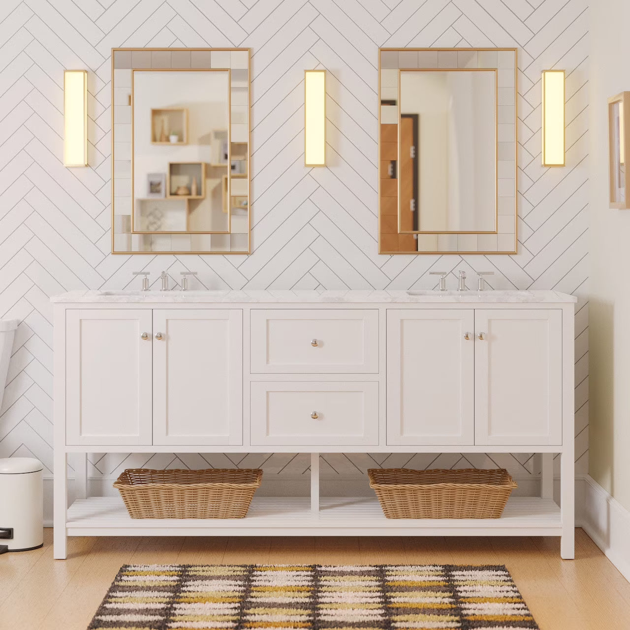 Lakeshore 72" Double Bathroom Vanity with White Cabinet and Engineered Carrara Top