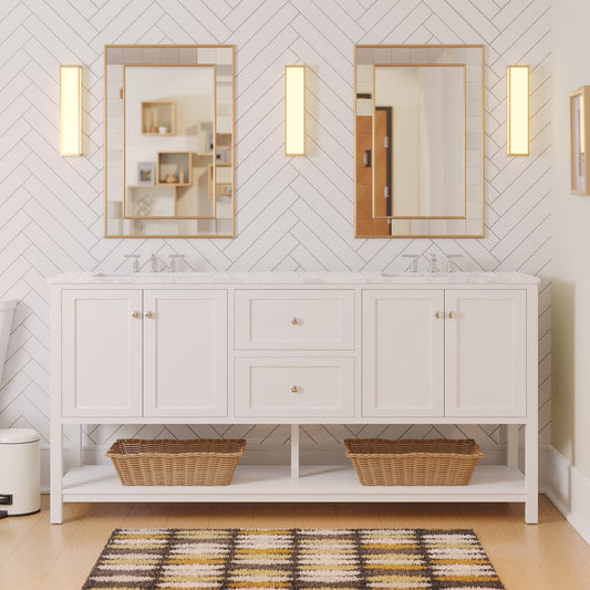 Lakeshore 72" Double Bathroom Vanity with White Cabinet and Engineered Carrara Top