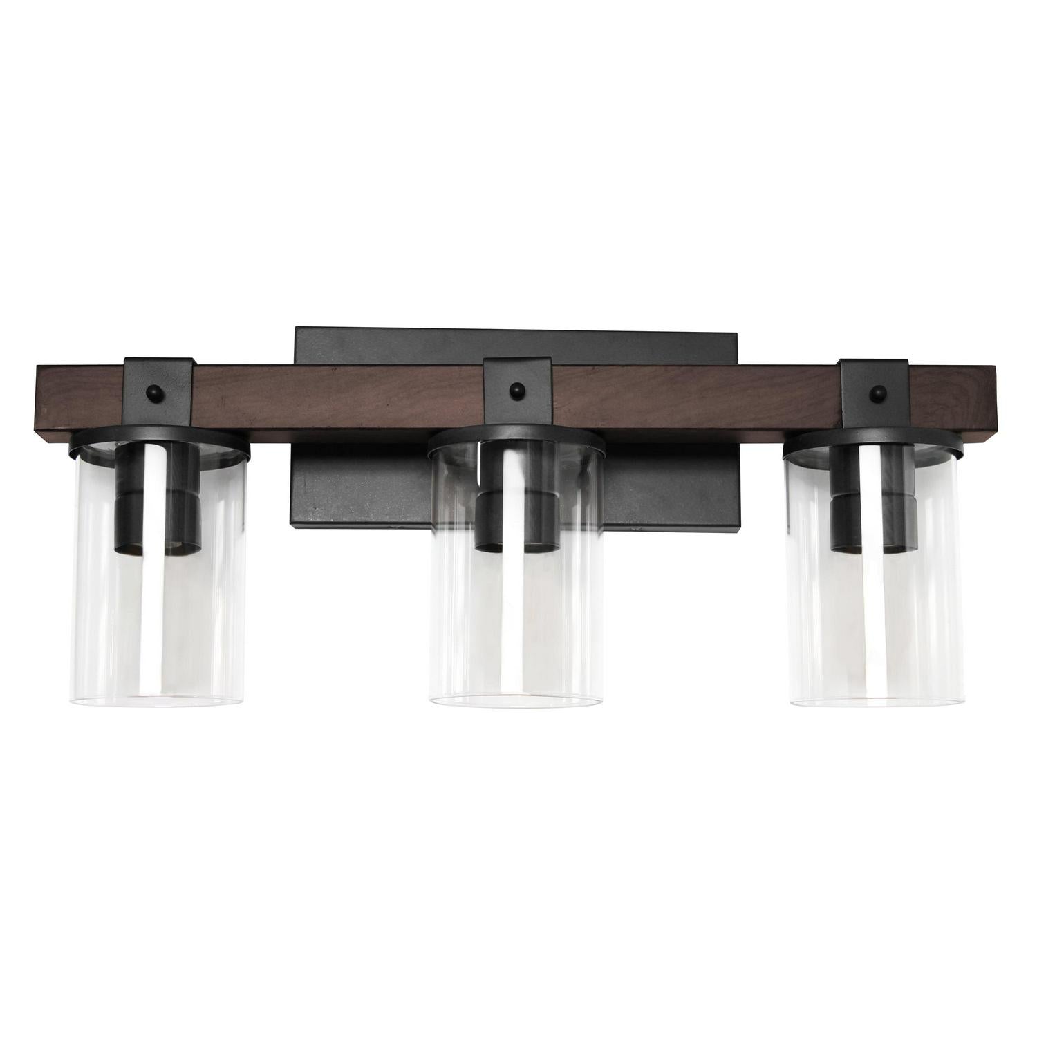 Elegant Designs Industrial Rustic Lantern Restored Wood Look 3 Light Bath Vanity. Brown