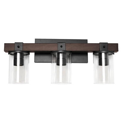 Elegant Designs Industrial Rustic Lantern Restored Wood Look 3 Light Bath Vanity. Brown