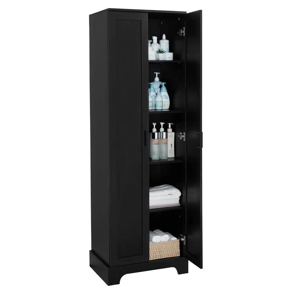 22'' Double Door Storage Cabinet with Adjustable Shelves, High Quality Bathroom Cabinet with MDF Material, for Living room, Bathroom, Black
