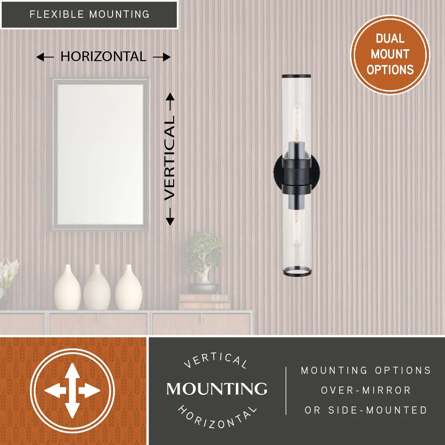 Levitt 2 Light Black Industrial Bathroom Vanity Wall Fixture with Clear Tube Glass