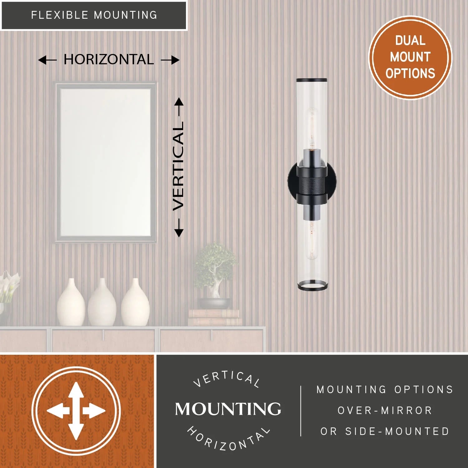Levitt 2 Light Black Industrial Bathroom Vanity Wall Fixture with Clear Tube Glass
