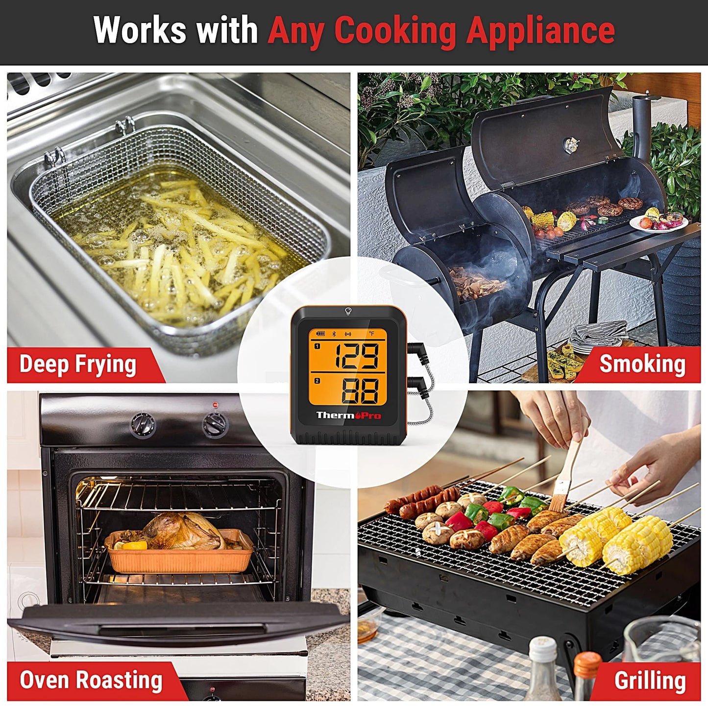 TThermoPro TP920w 500FT Wireless Bluetooth Meat Thermometer with Dual Temperature Probe Smart Digital Cooking BBQ Thermometer for Grilling Oven Food Smoker Thermometer, Rechargeable