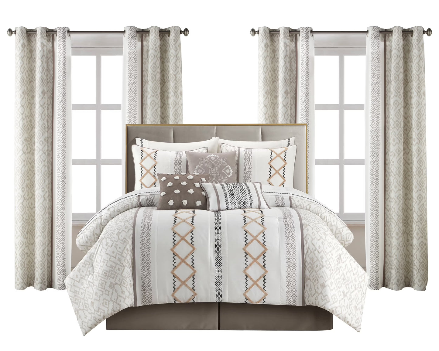 Lanco Luxury 7 Piece Cozy Boho Comforter Set Queen Beige Embroidered Girls Bedding, Premium Microfiber, All Season Home Décor