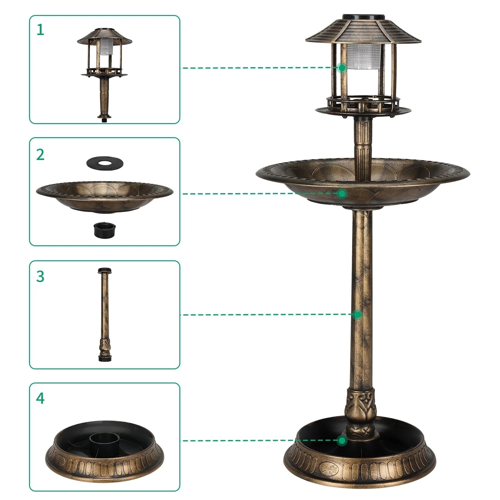 Zimtown Courtyard 42 Inch Bird Bath w/Solar Light Garden Decor