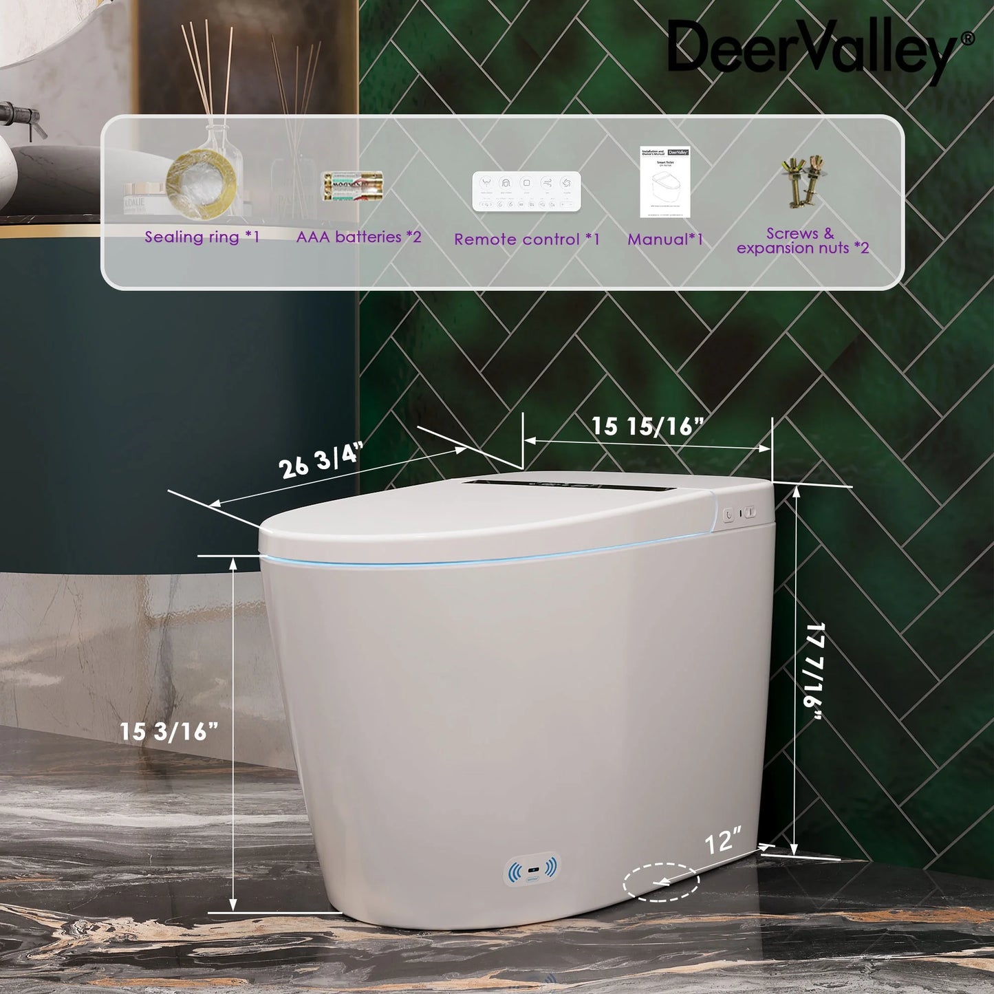 Tankless Elongated Smart Toilet Bidet 1.28 GPF in White with Auto Flush, Heated Seat, Warm Air Dryer, Digital Display