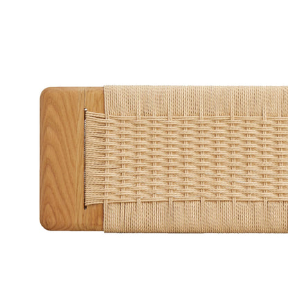 Woven Rattan Bench,Natural Oak Wood Dining Bench,Bed Bench Entryway Bench for Entryway,Dining Room,Bedroom,Bathroom