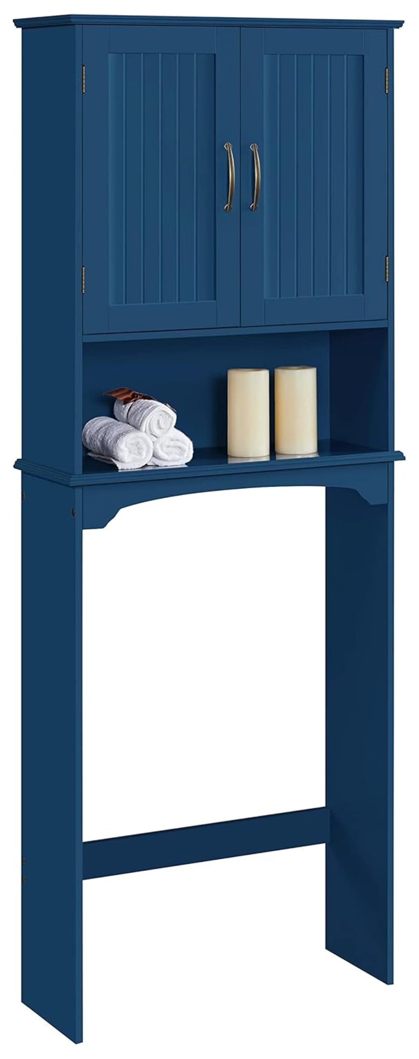Over The Toilet Storage, Bathroom Storage Organizer with 2 Doors and Adjustable Shelf, L24.5xW9xH66 Inches, Gray