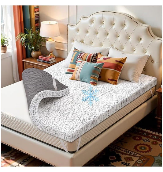 Cooling Mattress Topper King, 4 Inch Memory Foam Mattress Topper, Soft Bed Topper for Pressure Relief, Mattress Pad with Removable Washable Cover
