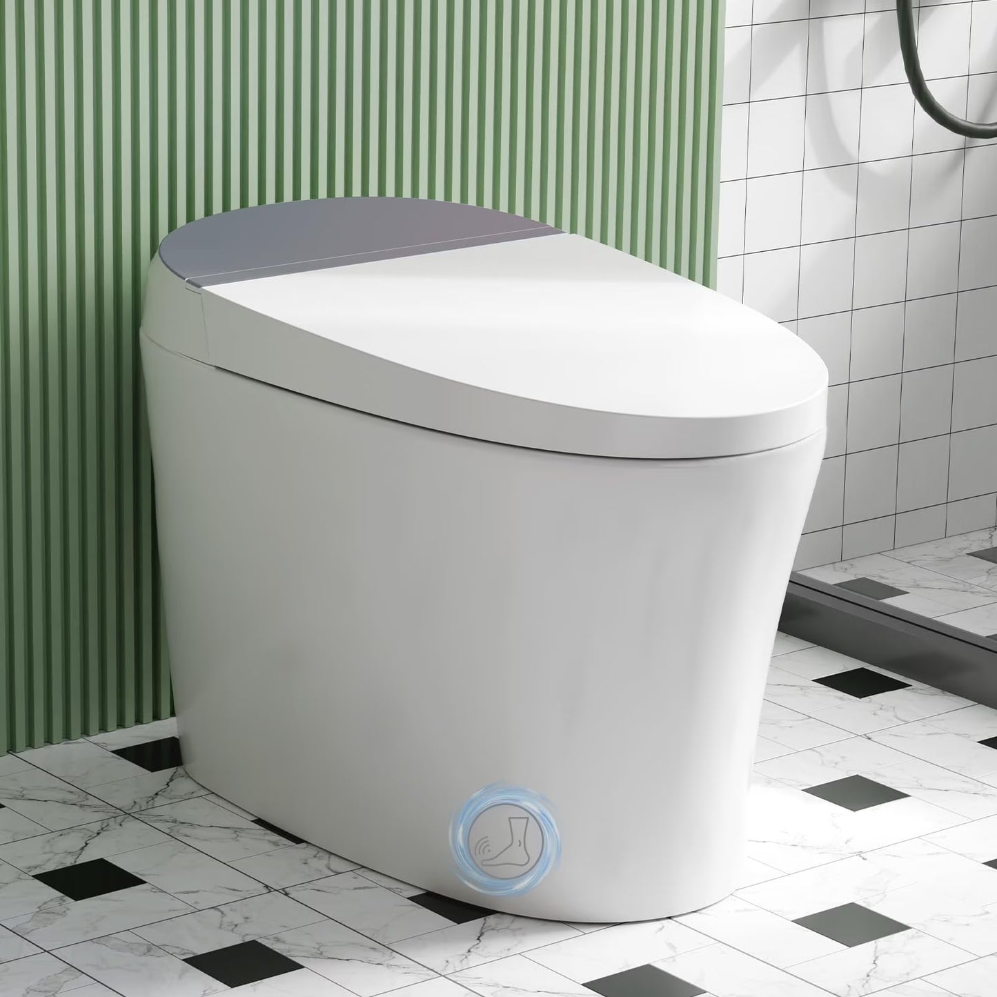 TROPOW Smart Toilet, Auto Flush Smart Toilet, Modern Toilet for Bathroom, Elongated Smart Tankless Toilet with Heated Seat, Foot Sensor Operation, Automatic Flush, LED lights, White