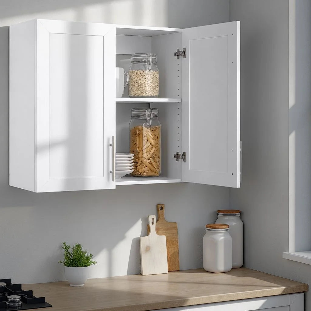 Prepac Elite 32" H Wall Cabinet with Panel Doors, White Storage Cabinet, Bathroom Cabinet, Pantry Cabinet with with 1 Adjustable Shelf 12.75" D x 32" W x 30" H, WSUR-1003-1