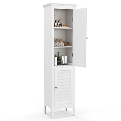 Vicamelia Bathroom Floor Cabinet Narrow Linen Tower w/2 Doors & Adjustable Shelf, Tall Kitchen Pantry Cabinet, White