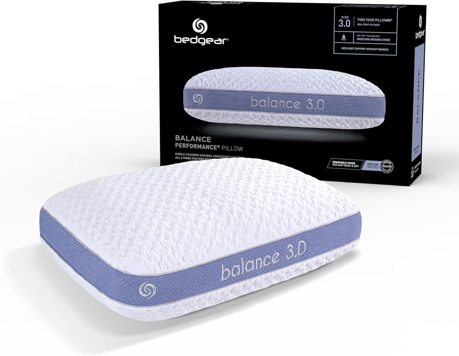 Bedgear Balance Performance Pillow 2.0 - Moisture Wicking Bed Pillow for All Sleep Positions - Medium Firmness Bed Pillow - Washable Removable Cover