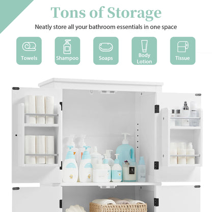 Bellemave Bathroom Floor Storage Cabinet with 4 Doors and Adjustable Shelf Freestanding Cabinet Multifunctional Small Storage Organizer for Living Room 23.6°?x 11.8°?x 43.3°?(White, 4 Doors)