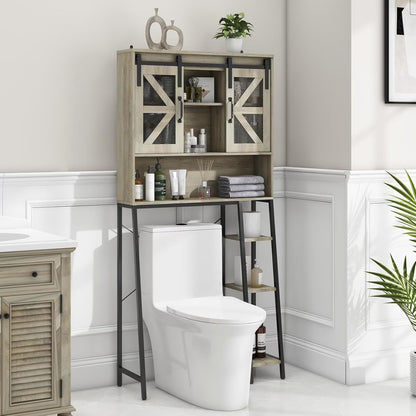 Vabches Over The Toilet Storage Cabinet with Toilet Paper Holder Stand, Above Toilet with Adjustable Shelf & 2 Doors