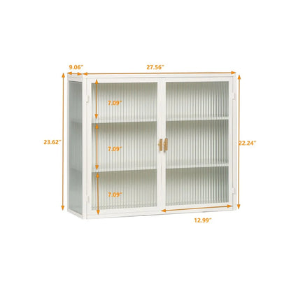 Hassch Wall Mounted Kitchen Pantry Sideboard with 2 Glass Doors, Metal Storage Cabinet Dining Cupboard for Bathroom Kitchen Living Room Dining Room, 27.56"L x 9.06"W x 23.62"H, White
