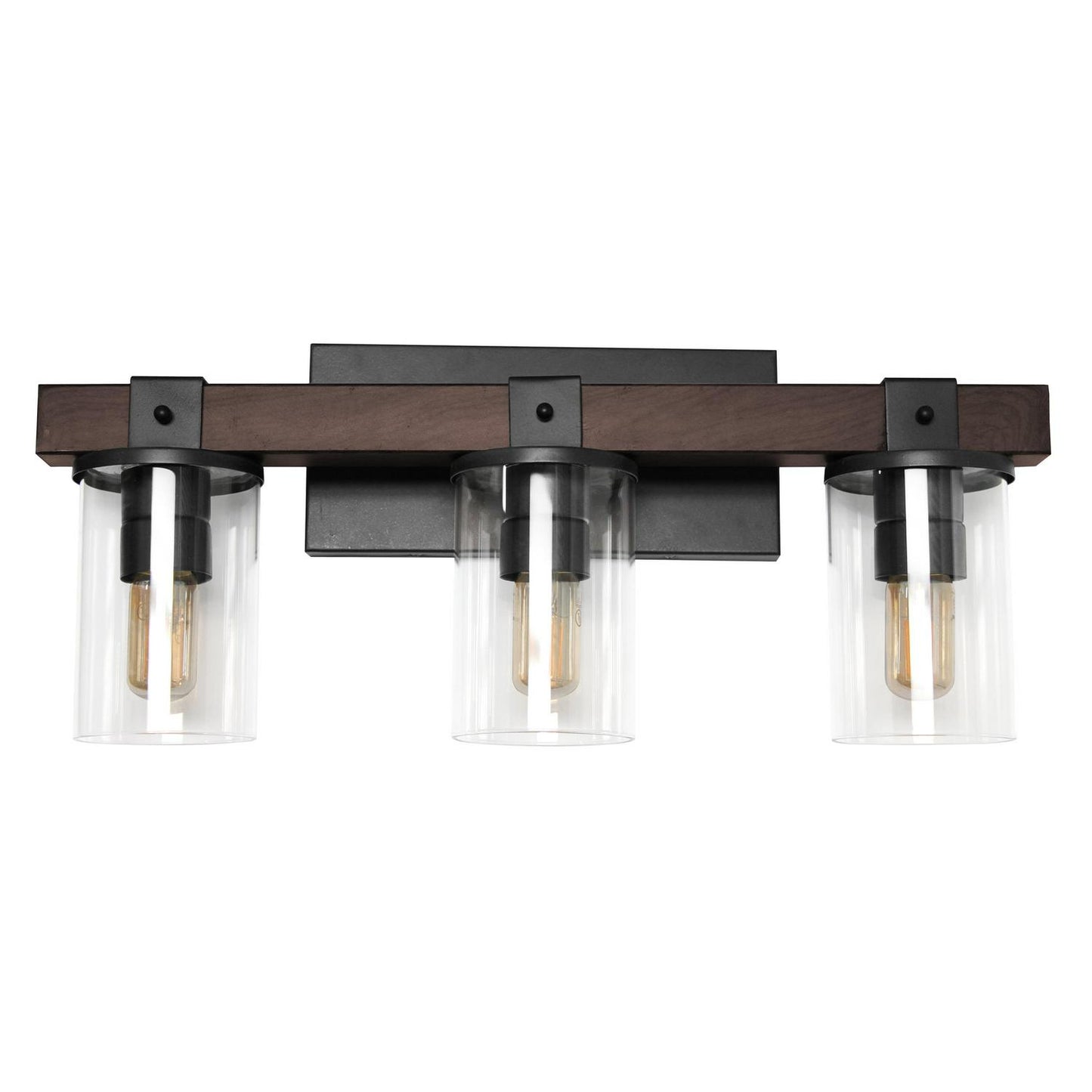 Elegant Designs Industrial Rustic Lantern Restored Wood Look 3 Light Bath Vanity. Brown