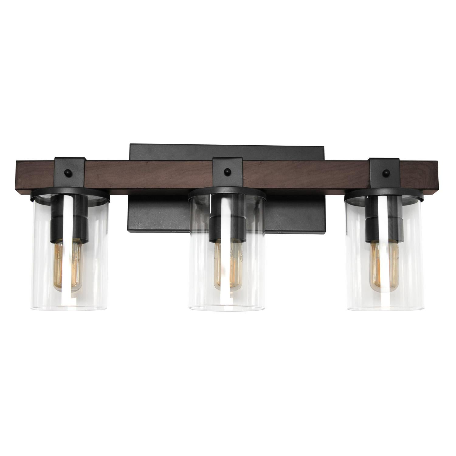 Elegant Designs Industrial Rustic Lantern Restored Wood Look 3 Light Bath Vanity. Brown