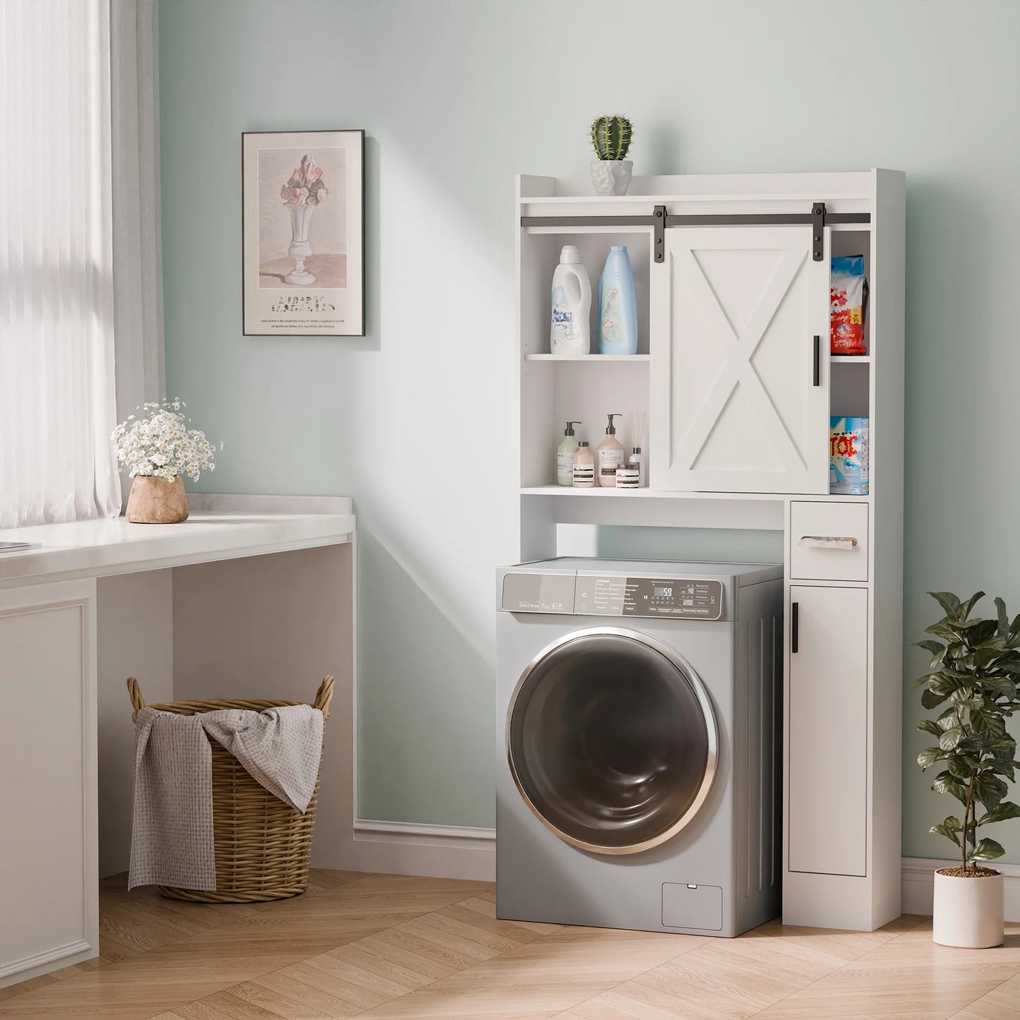 Tolead Over The Toilet Storage Cabinet with Paper Towel Holder, White